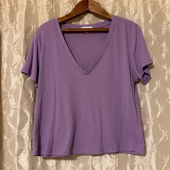 Beyond Yoga Purple Rib Short Sleeve Cropped Tee Shirt - Picture 1 of 8